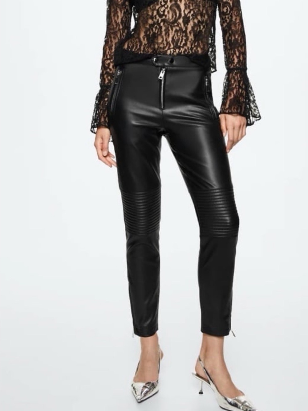 Mango Black Faux Leather Skinny Moto Pants